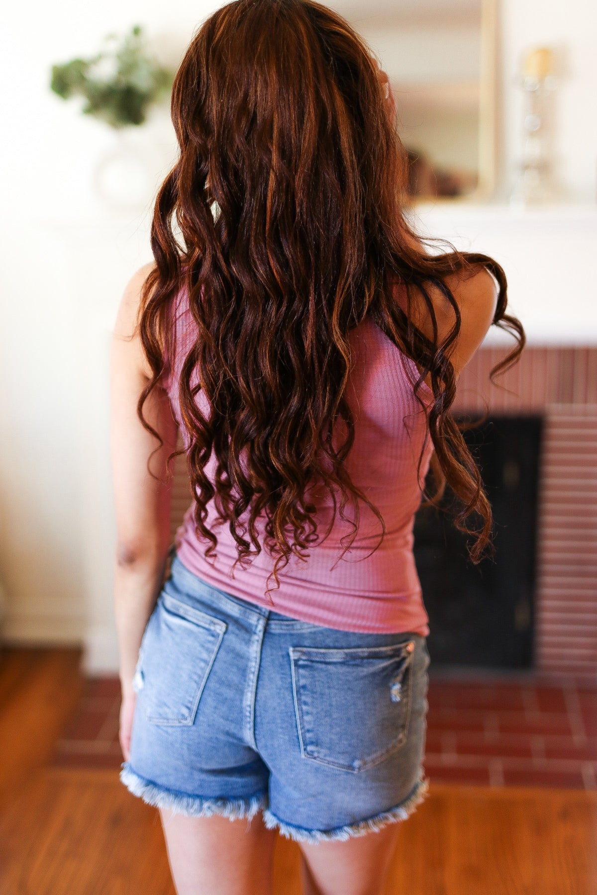 Dusty Rose Cotton Henley Ribbed Tank Top