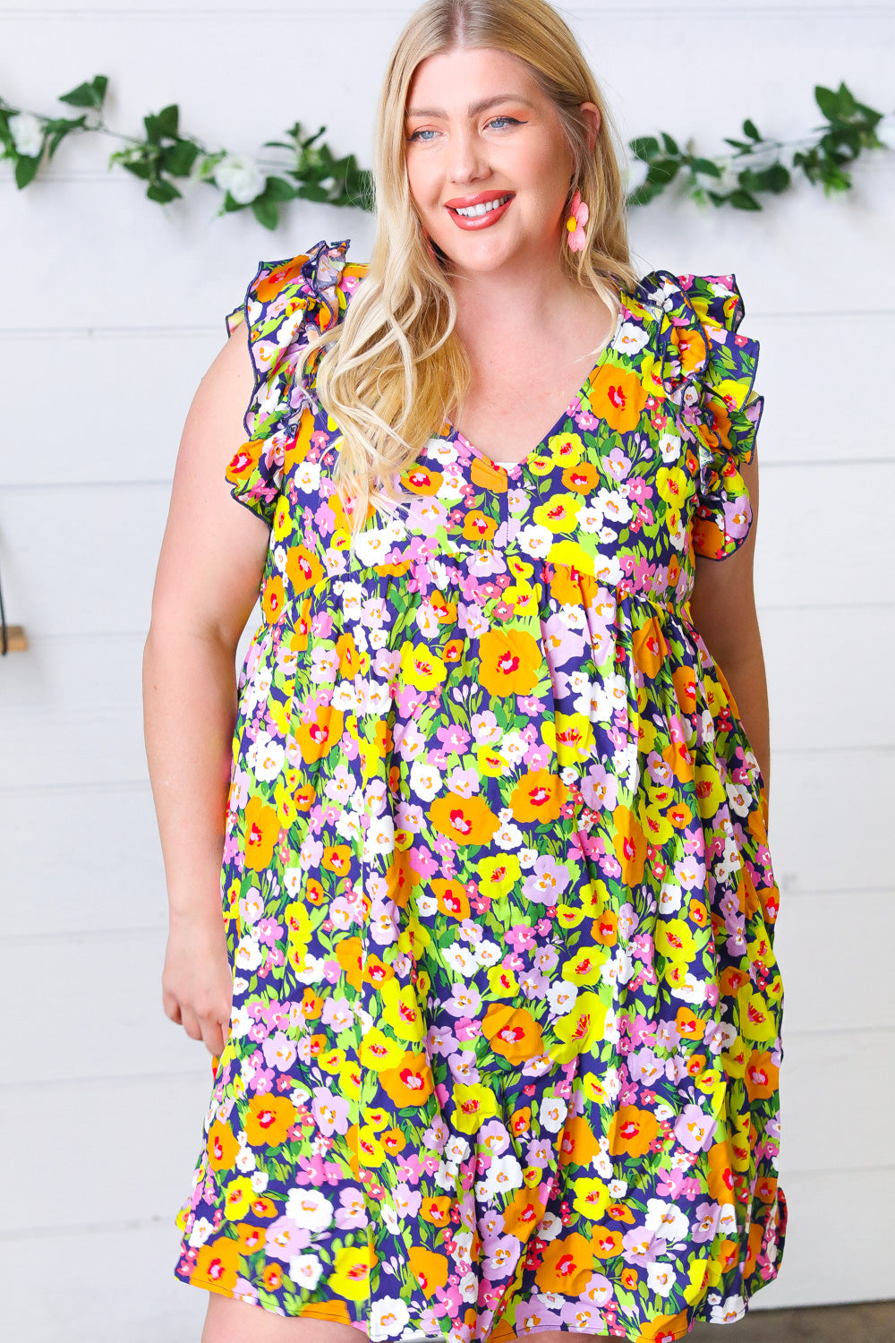 Indigo & Lemon Floral Babydoll Ruffle Dress