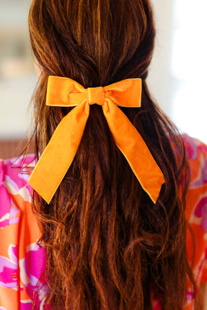 Apricot Velvet Barrette Clip Bow