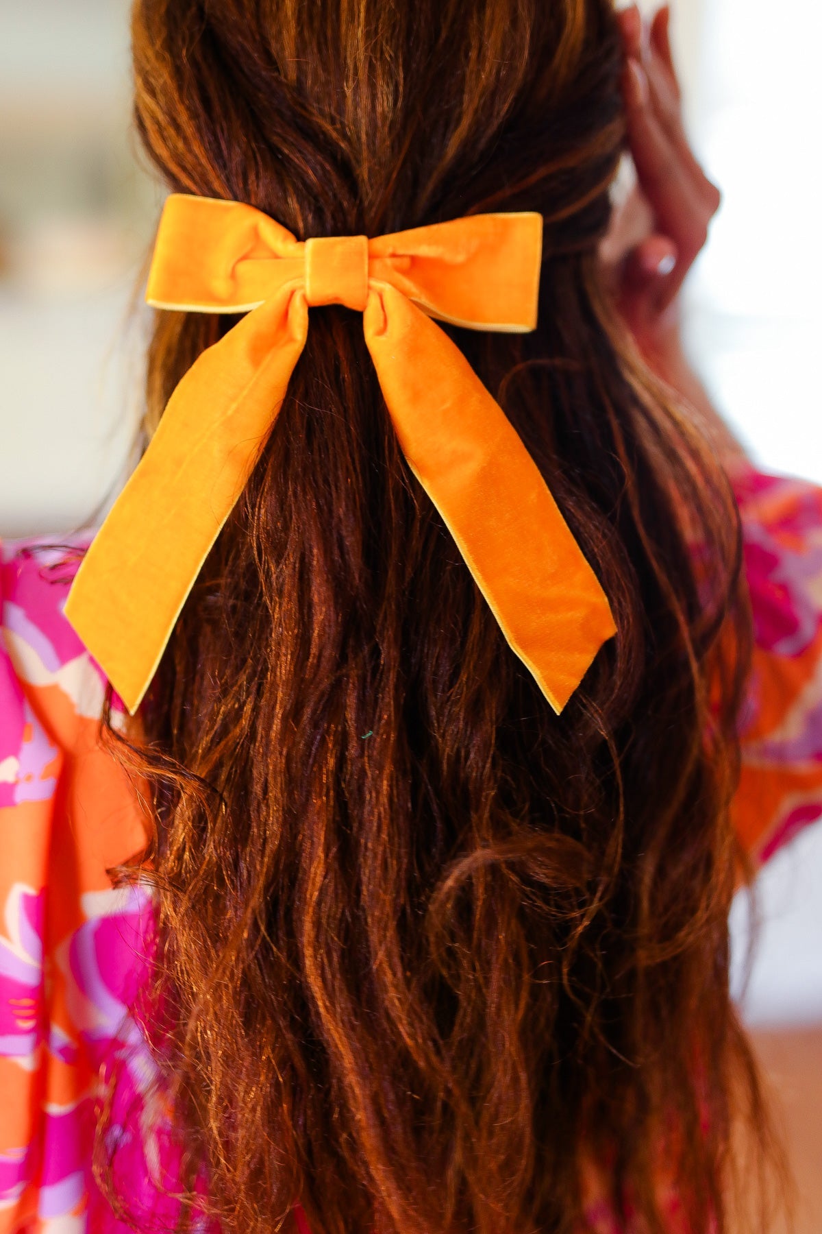 Apricot Velvet Barrette Clip Bow