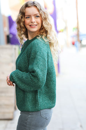 Holiday Green Mélange Round Neck Knit Sweater