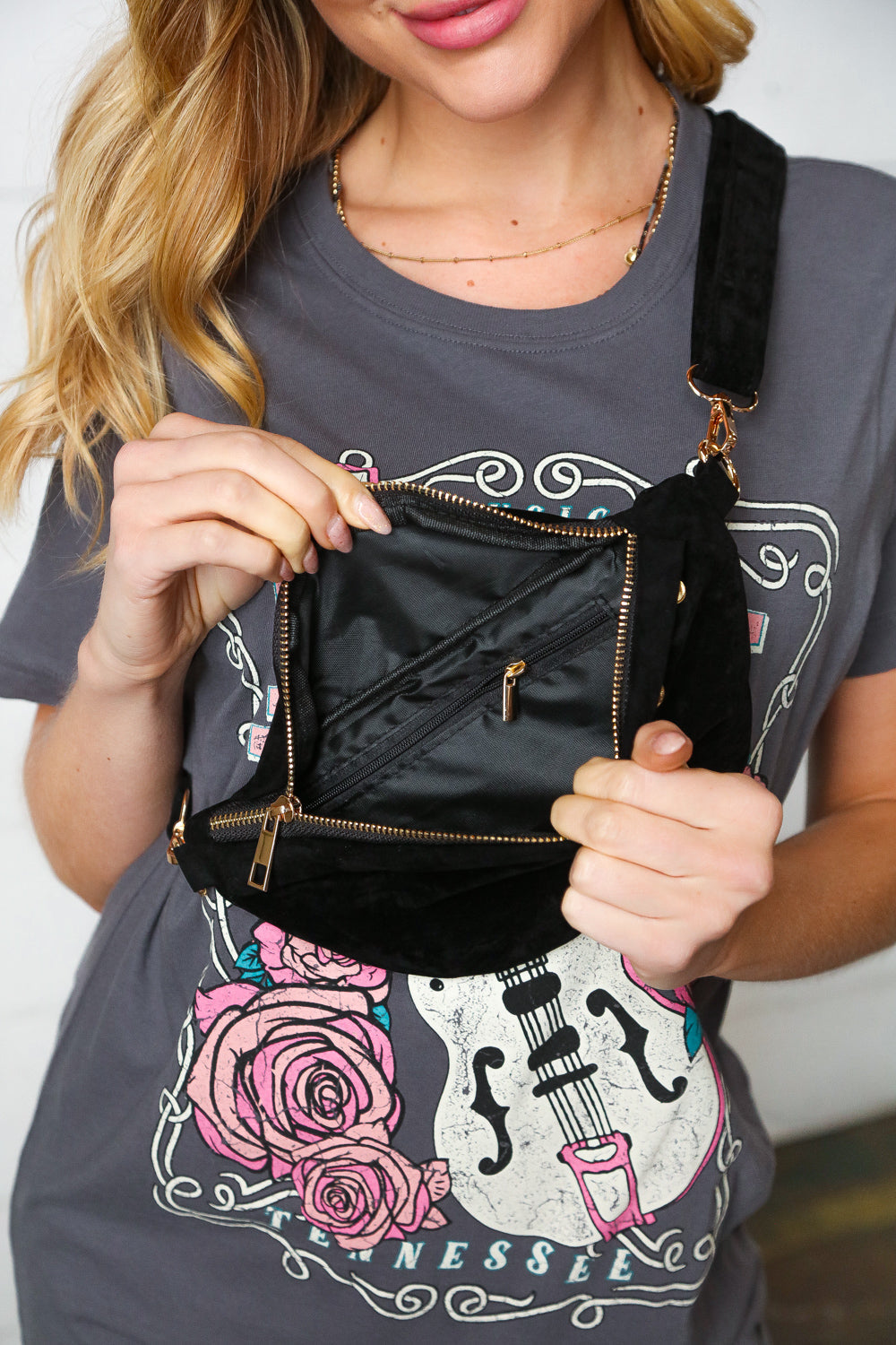 Black Vegan Suede Sling Fringe Fanny Pack/Crossbody