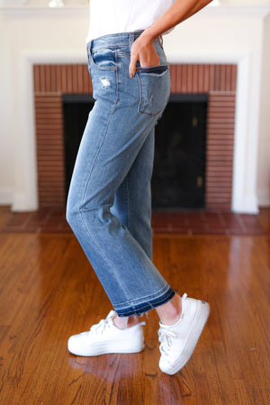 Judy Blue Medium Wash Release Hem Cropped Bootcut Jeans