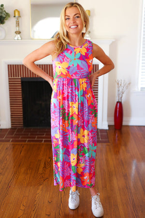 Diva Dreams Multicolor Tropical Floral Fit & Flare Maxi Dress