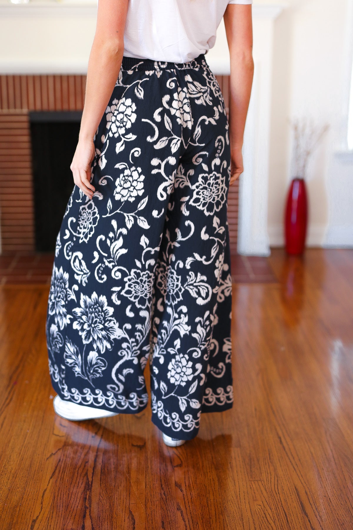 You Got This Navy Paisley Floral Smocked Waist Palazzo Pants