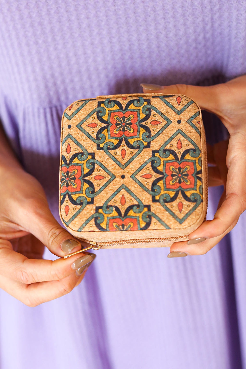 Spanish Tile & Cork Travel Jewelry Box