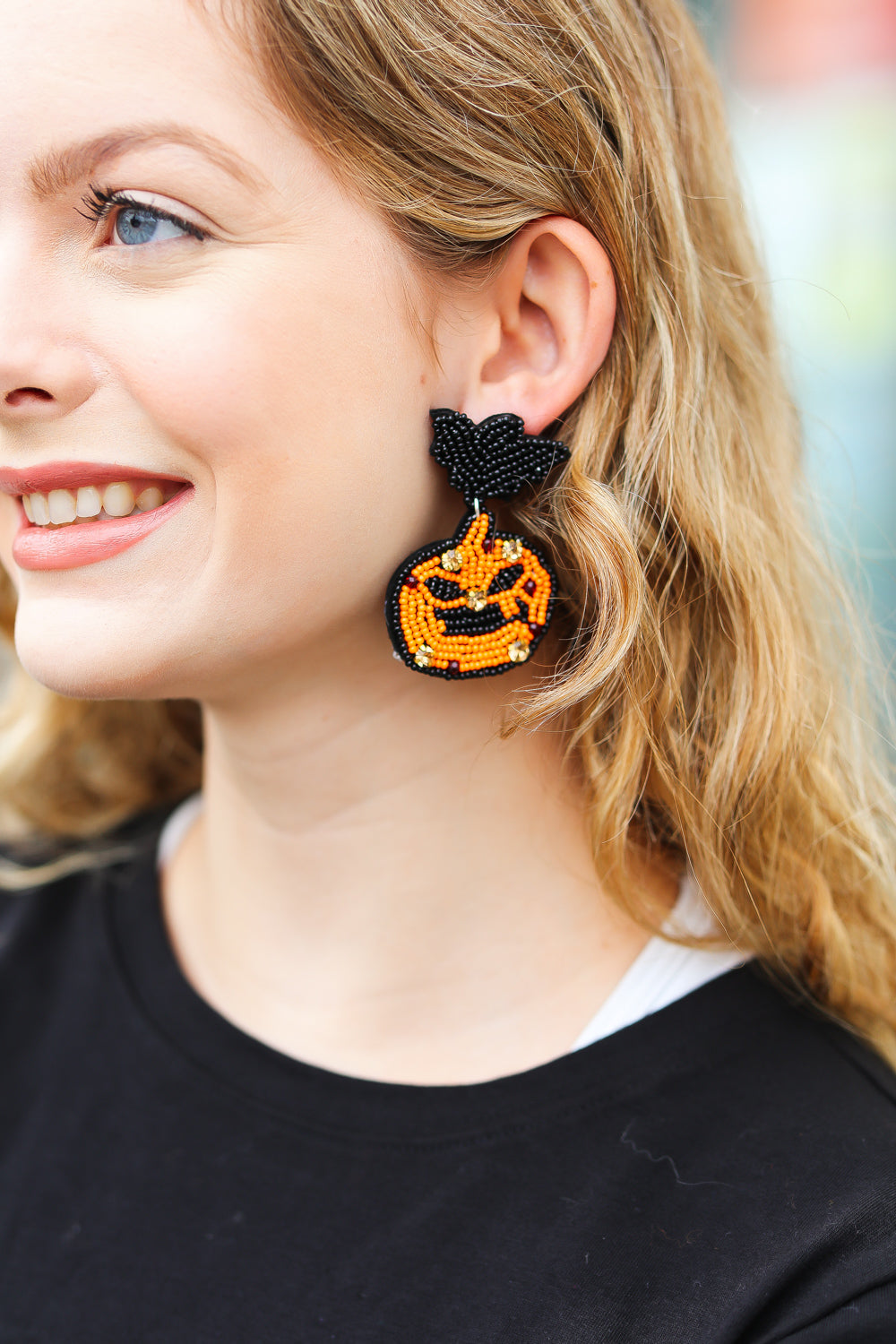 Halloween Jack-o-Lantern Beaded Dangle Earrings