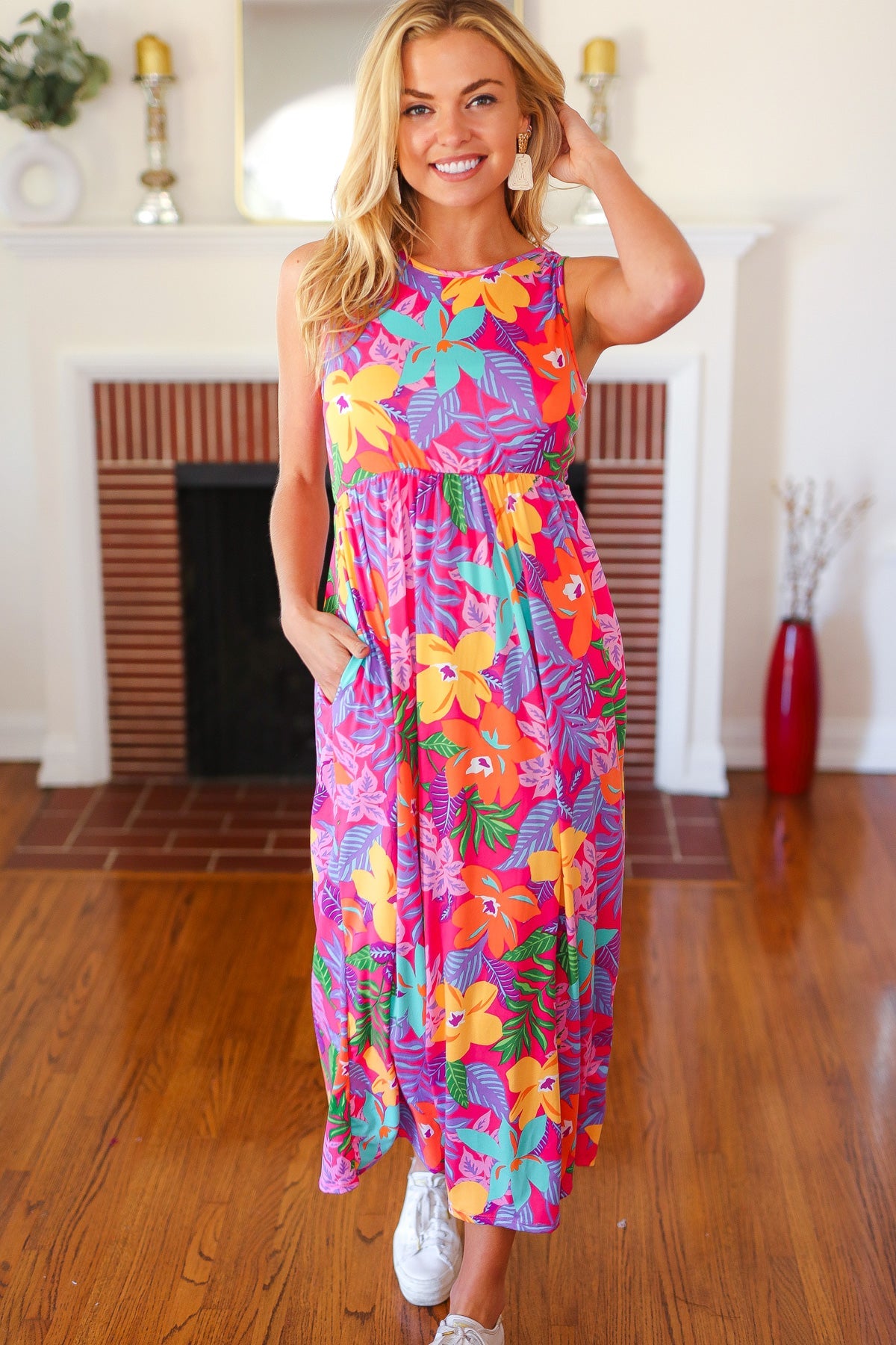 Diva Dreams Multicolor Tropical Floral Fit & Flare Maxi Dress