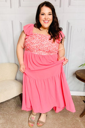 More Than Lovely Coral Floral Embroidery Dot Maxi Dress