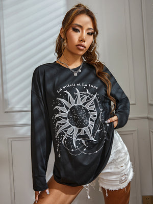 Moon Sun Print Drop Shoulder Tee