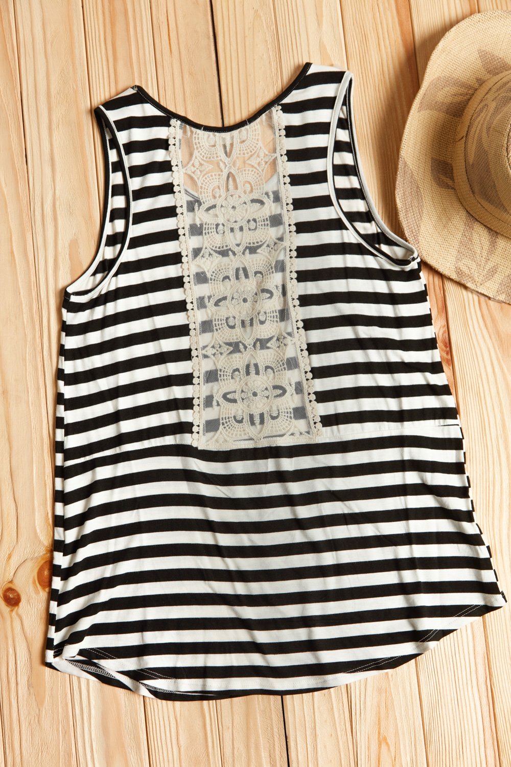 Stripe Tank Top with Back Crochet Lace