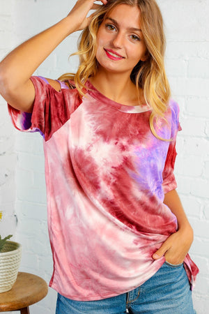 Tie Dye Cold Shoulder Raglan Top